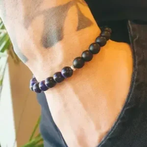 Pulsera elastizada piedras onix y ojo de buey violeta