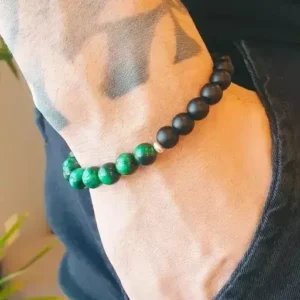 Pulsera elastizada piedras onix y ojo de buey verde