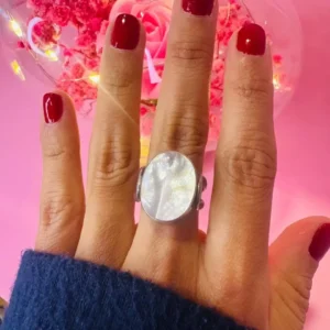 Anillo giratorio nacar blanco y lluvia de estrellas