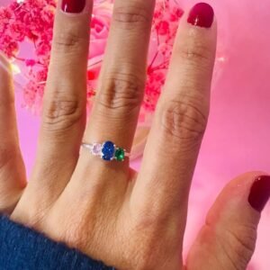Anillo cubic verde,azul,rosa