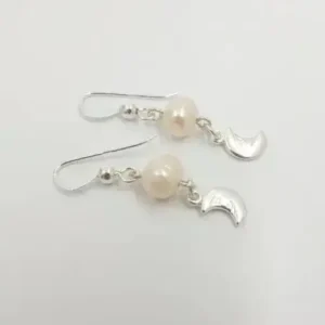 Aros colgante perla de rio y luna
