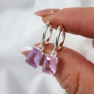 Aros argollita dije cuadradito rosa