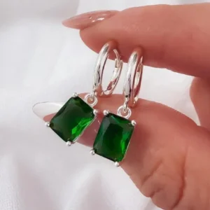 Aros argollita dije cuadradito verde