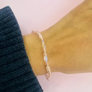 Pulsera elastizada plata y cristal de roca