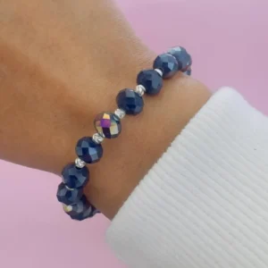 Pulsera cristales azules y bolitas diamantadas de plata
